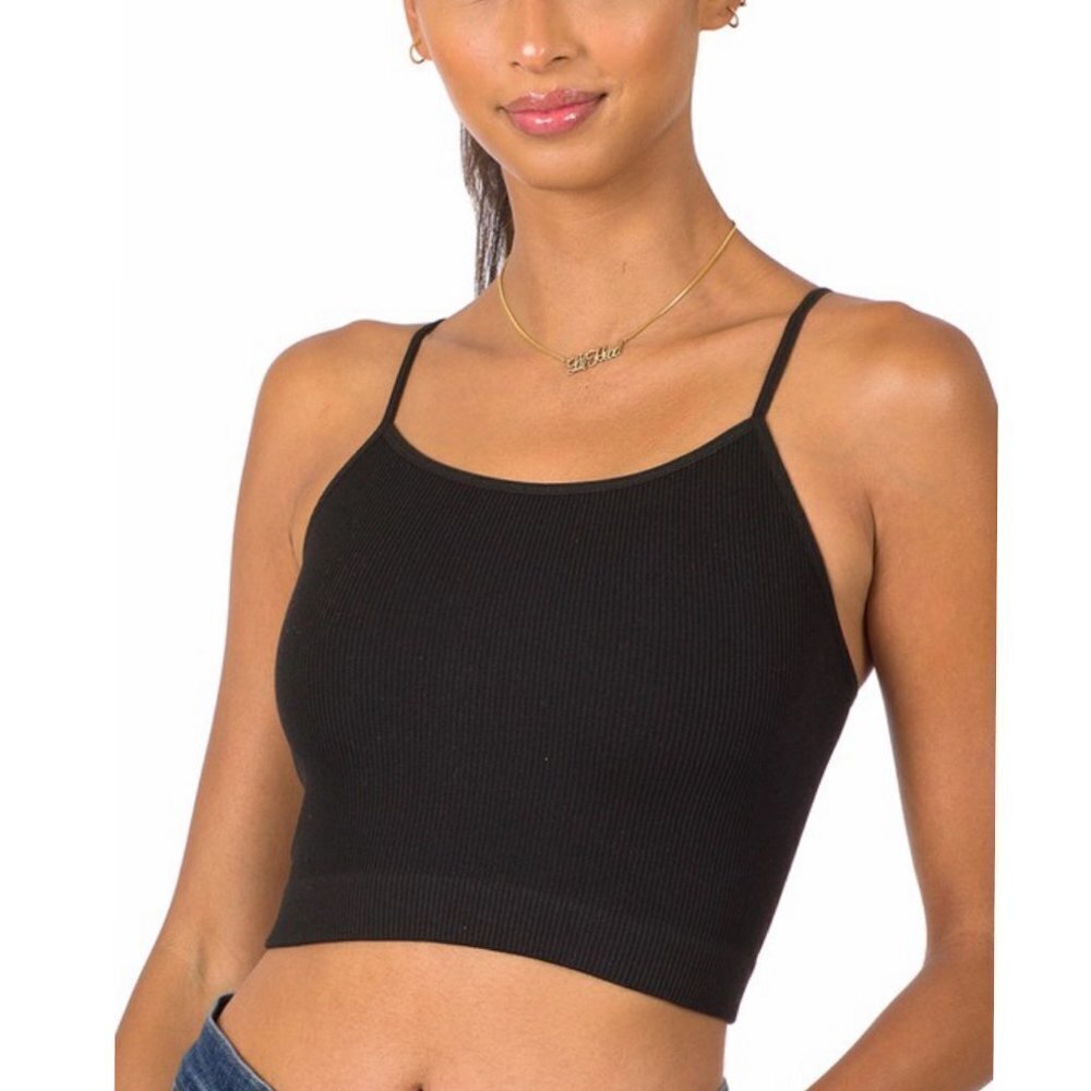 ❤️‍🔥Ribbed Seamless Spaghetti Strap Yoga Sport Stretch Bralette Tank Black 4721